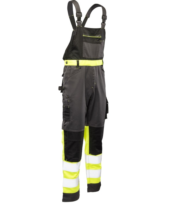 Spodnie ogrodniczki Flash stalowo/żółte