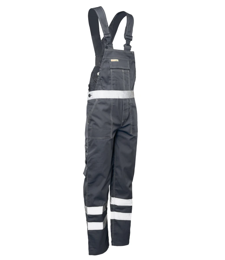 Spodnie ogrodniczki odblaskowe stalowe