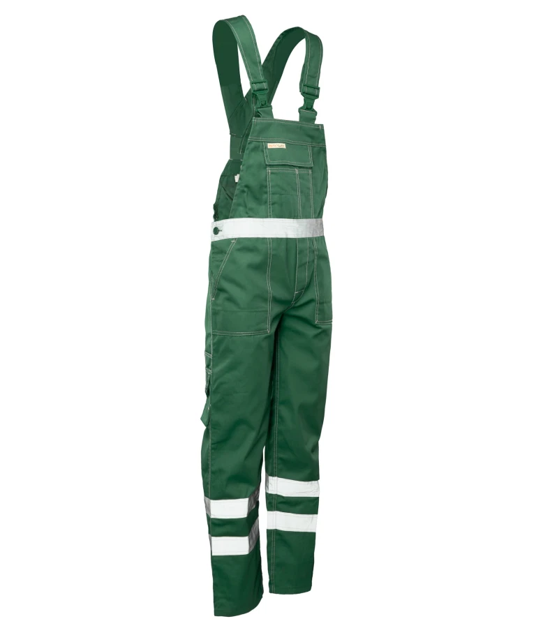 Spodnie ogrodniczki odblaskowe zielone