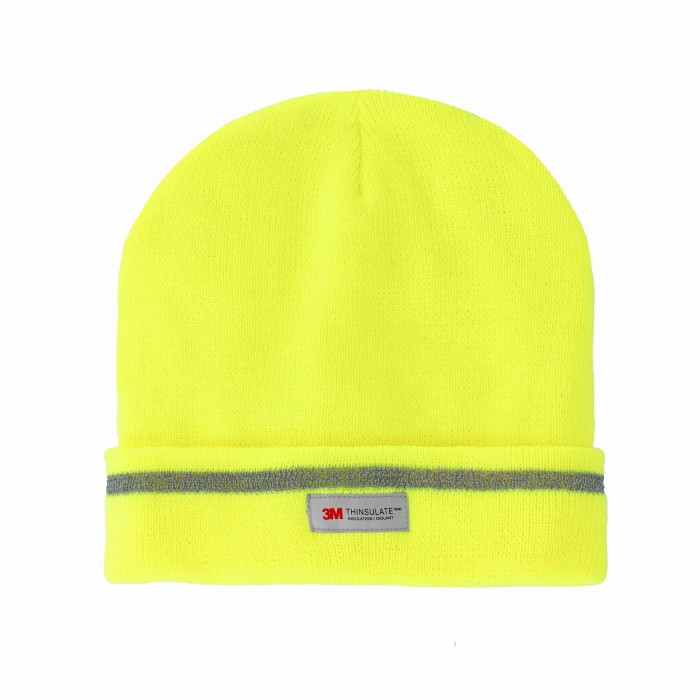 Czapka zimowa akrylowa dziana żółta odlaskowa