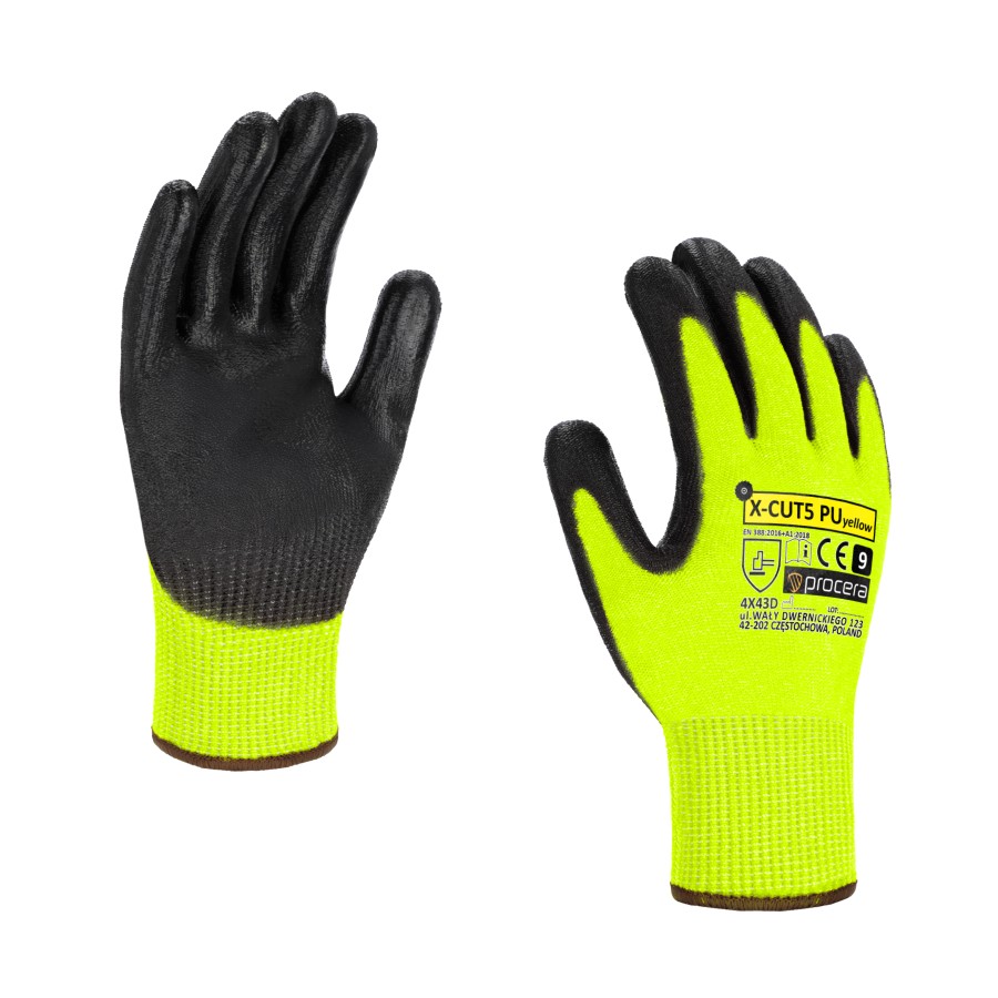 Rękawice ochronne antyprzecięciowe  E X-CUT5 PU YELLOW żółte