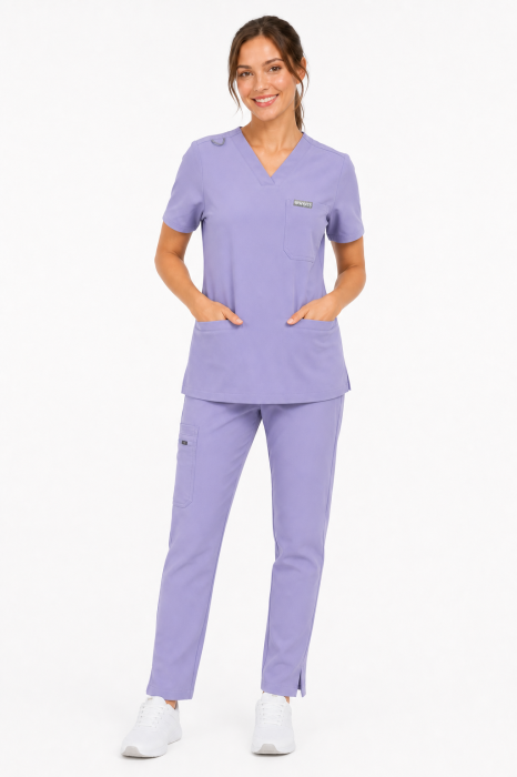 Bluza medyczna damska MYNTS WMT002 Lavender – scrub top V-neck z kieszeniami