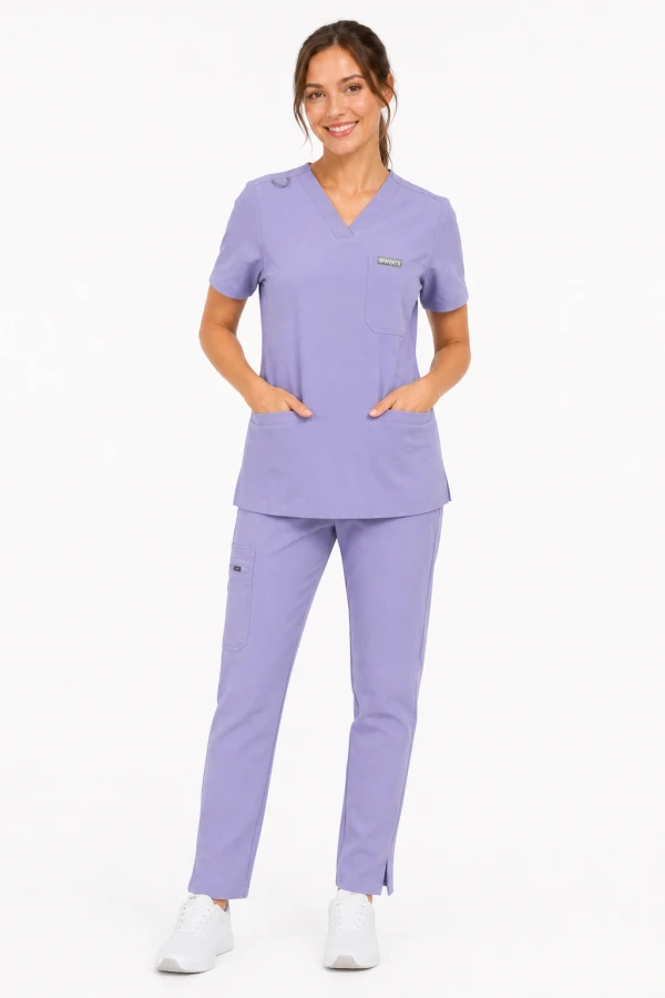 Bluza medyczna damska MYNTS WMT002 Lavender – scrub top V-neck z kieszeniami