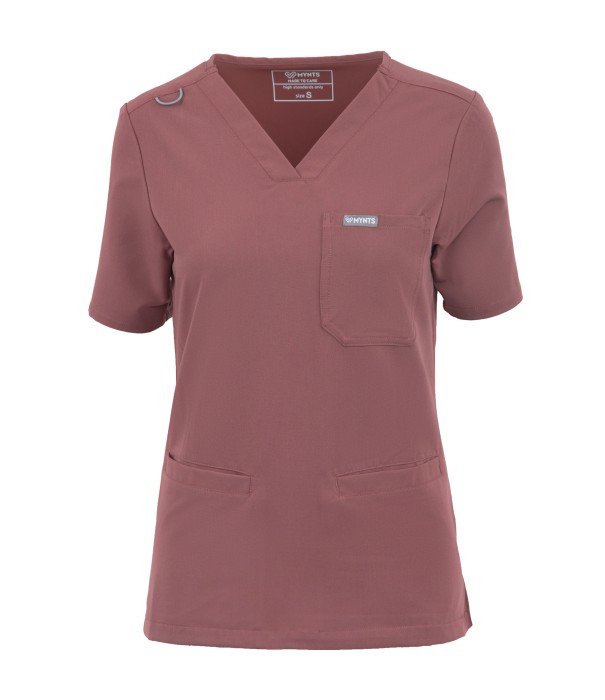 Bluza medyczna damska MYNTS WMT002 ciemny róż – scrub top V-neck z kieszeniami