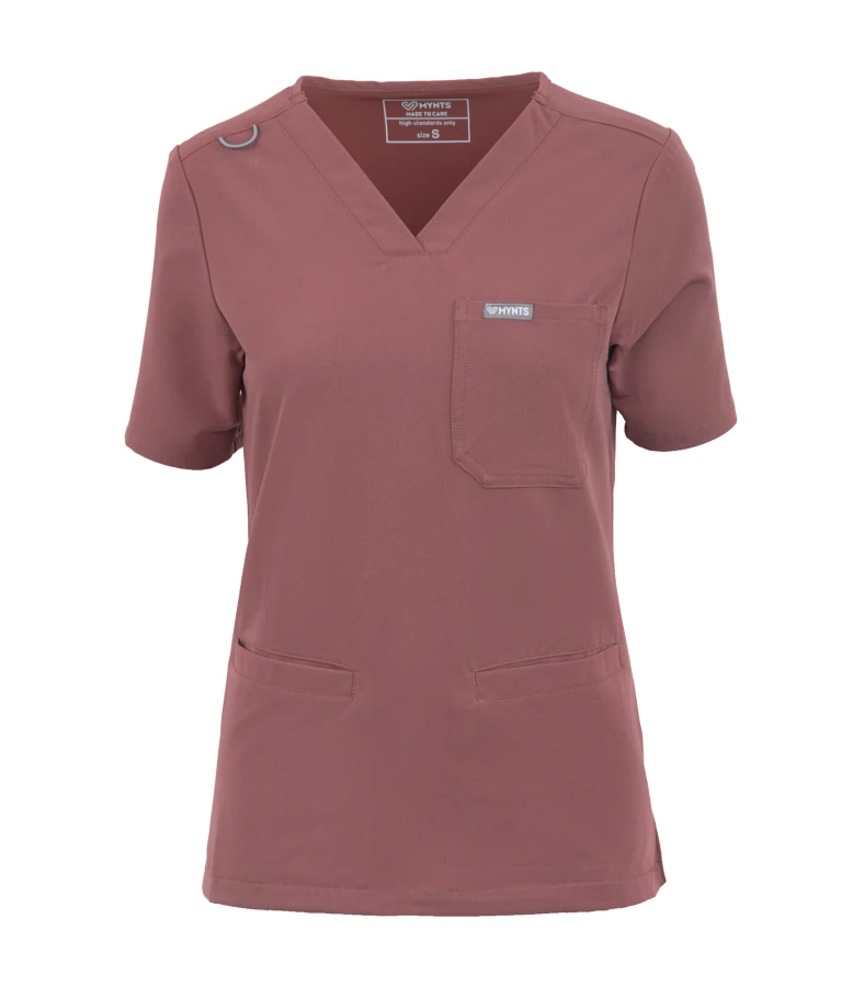 Bluza medyczna damska MYNTS WMT002 ciemny róż – scrub top V-neck z kieszeniami