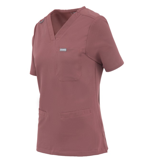 Bluza medyczna damska MYNTS WMT002 ciemny róż – scrub top V-neck z kieszeniami
