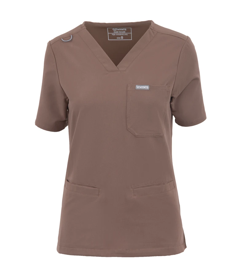 Bluza medyczna damska MYNTS WMT002 sahara mokka  scrub top V-neck z kieszeniami