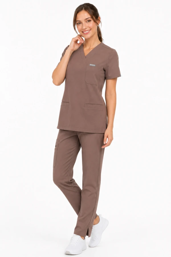 Bluza medyczna damska MYNTS WMT002 sahara mokka  scrub top V-neck z kieszeniami
