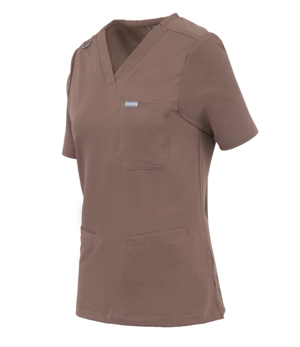 Bluza medyczna damska MYNTS WMT002 sahara mokka  scrub top V-neck z kieszeniami