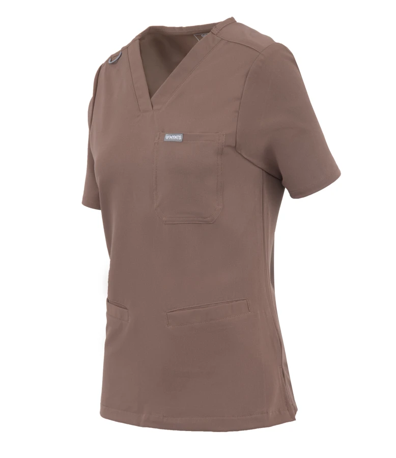 Bluza medyczna damska MYNTS WMT002 sahara mokka  scrub top V-neck z kieszeniami