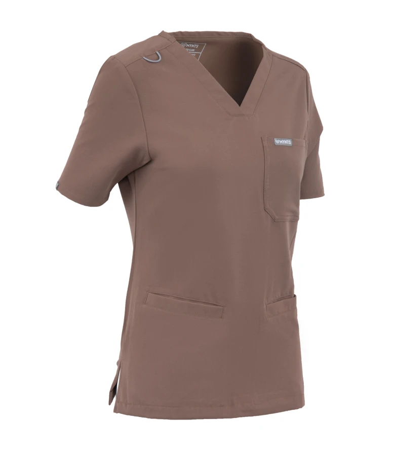 Bluza medyczna damska MYNTS WMT002 sahara mokka  scrub top V-neck z kieszeniami