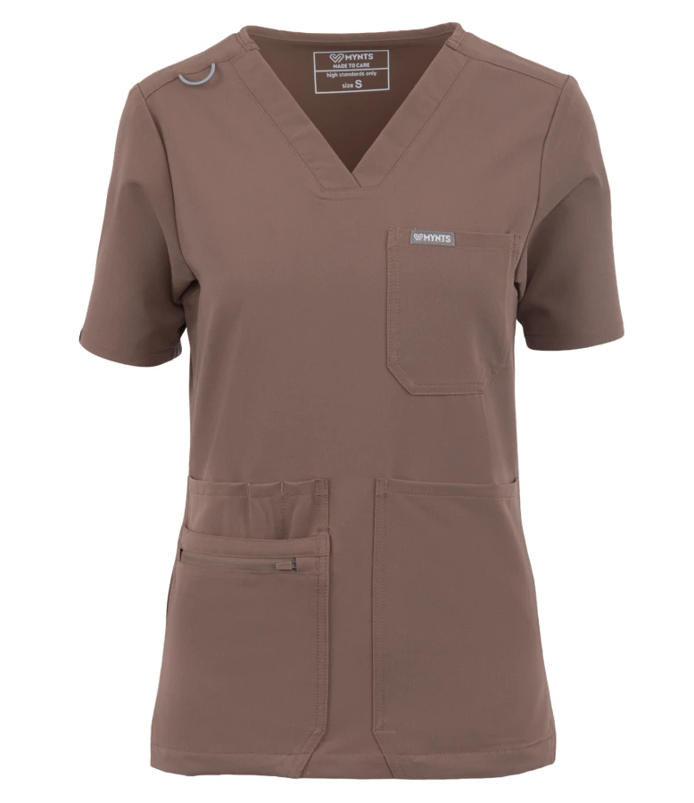 Bluza medyczna damska MYNTS WMT001  mokka z dodatkowymi  kieszeniami
